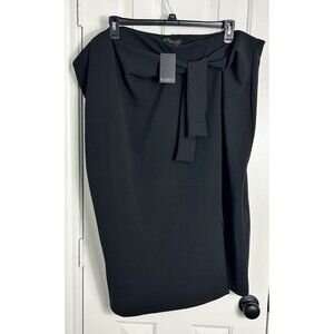 ELOQUII Black Tie-Waist Column Midi Skirt - Plus Size 28